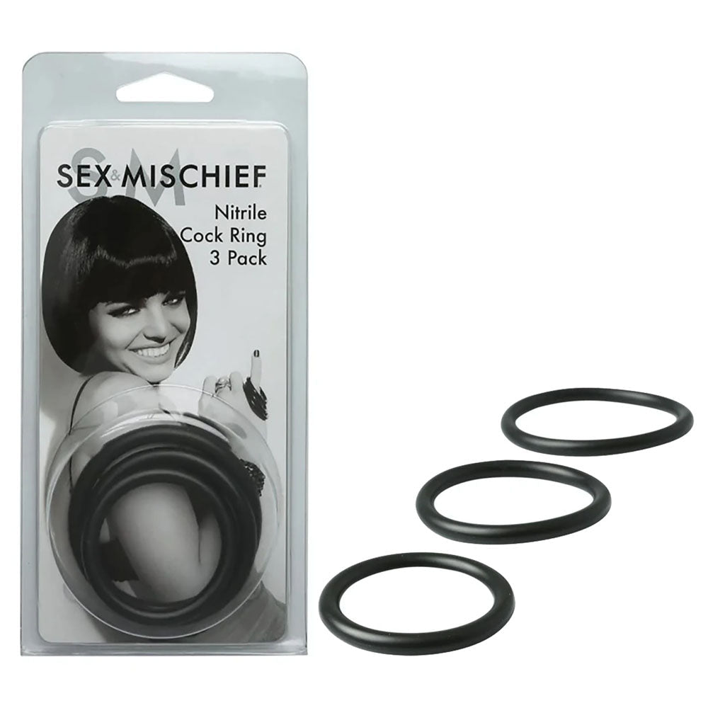 Sex & Mischief Nitrile Cock Ring 3 Pack - Cock Rings - Set of 3 Sizes - Pleasure Den