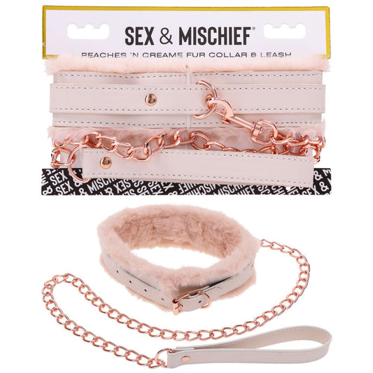 Sex & Mischief Peaches n CreaMe Fur Collar & Leash - Peach Restraint - Pleasure Den
