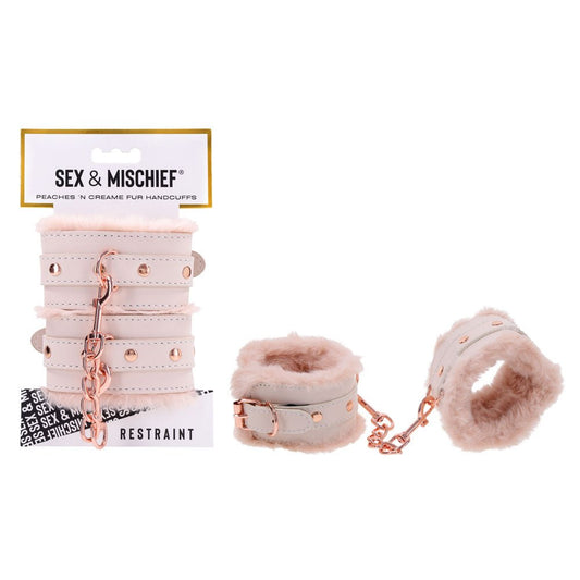 Sex & Mischief Peaches n CreaMe Fur Handcuffs - Peach Restraints - Pleasure Den