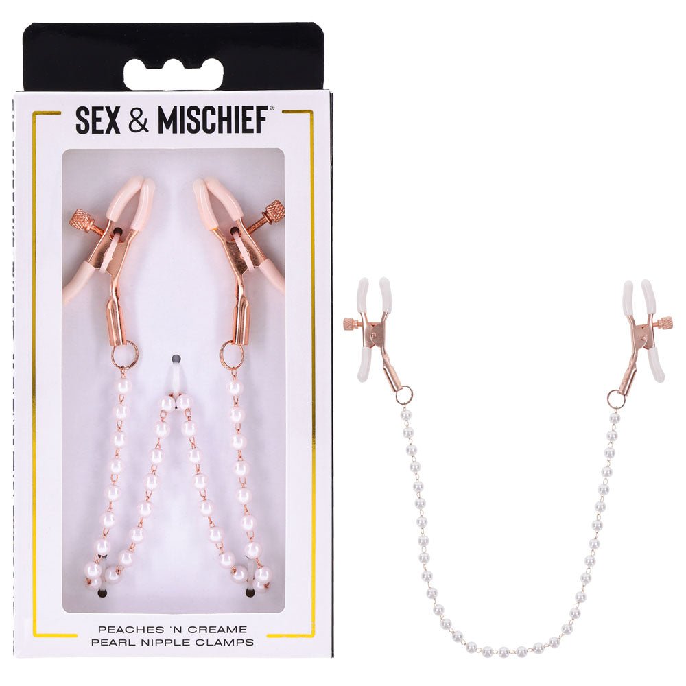 Sex & Mischief Peaches n CreaMe Pearl Nipple Clamps - Peach Nipple Restraints - Pleasure Den