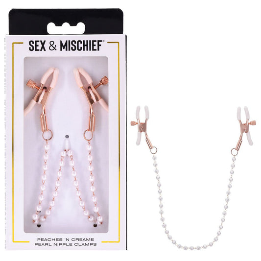 Sex & Mischief Peaches n CreaMe Pearl Nipple Clamps - Peach Nipple Restraints - Pleasure Den