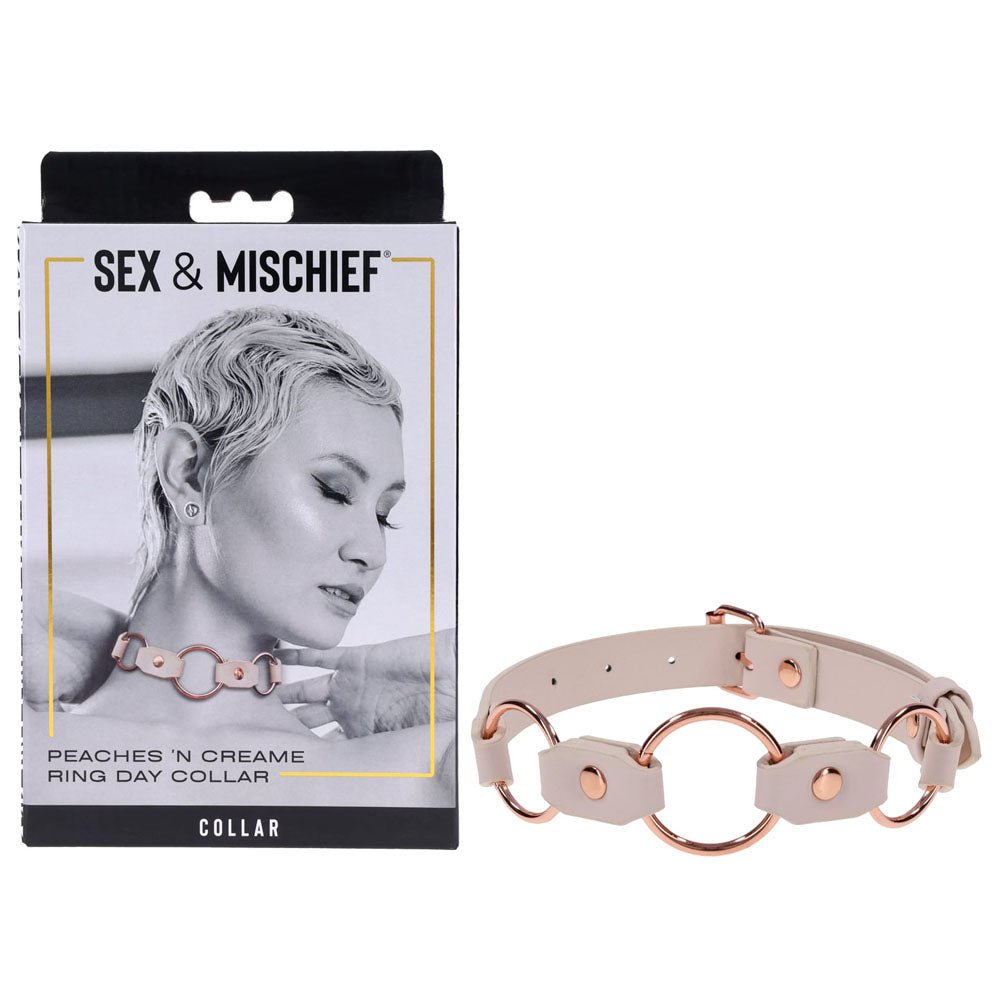 Sex & Mischief Peaches n CreaMe Ring Day Collar - Peach Bondage Collar - Pleasure Den