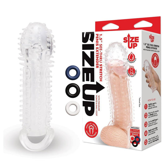 Size Up 1.5 Inch See-Thru Stretch Penis Extender - 3.8 cm (1.5'') Penis Extension Sleeve - Pleasure Den
