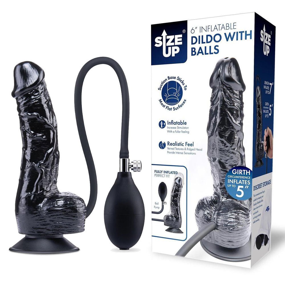 Size Up 6 Inch Inflatable Dildo with Balls - 17.8 cm Inflatable Dong - Pleasure Den