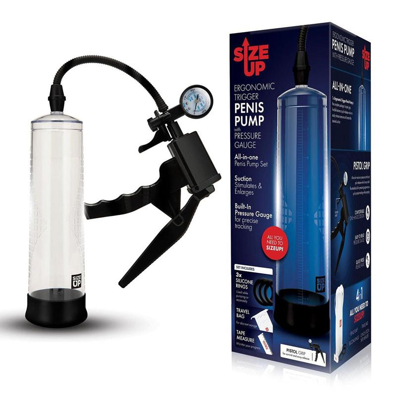 Size Up Ergonomic Trigger Penis Pump with Pressure Gauge - Penis Pump - Pleasure Den