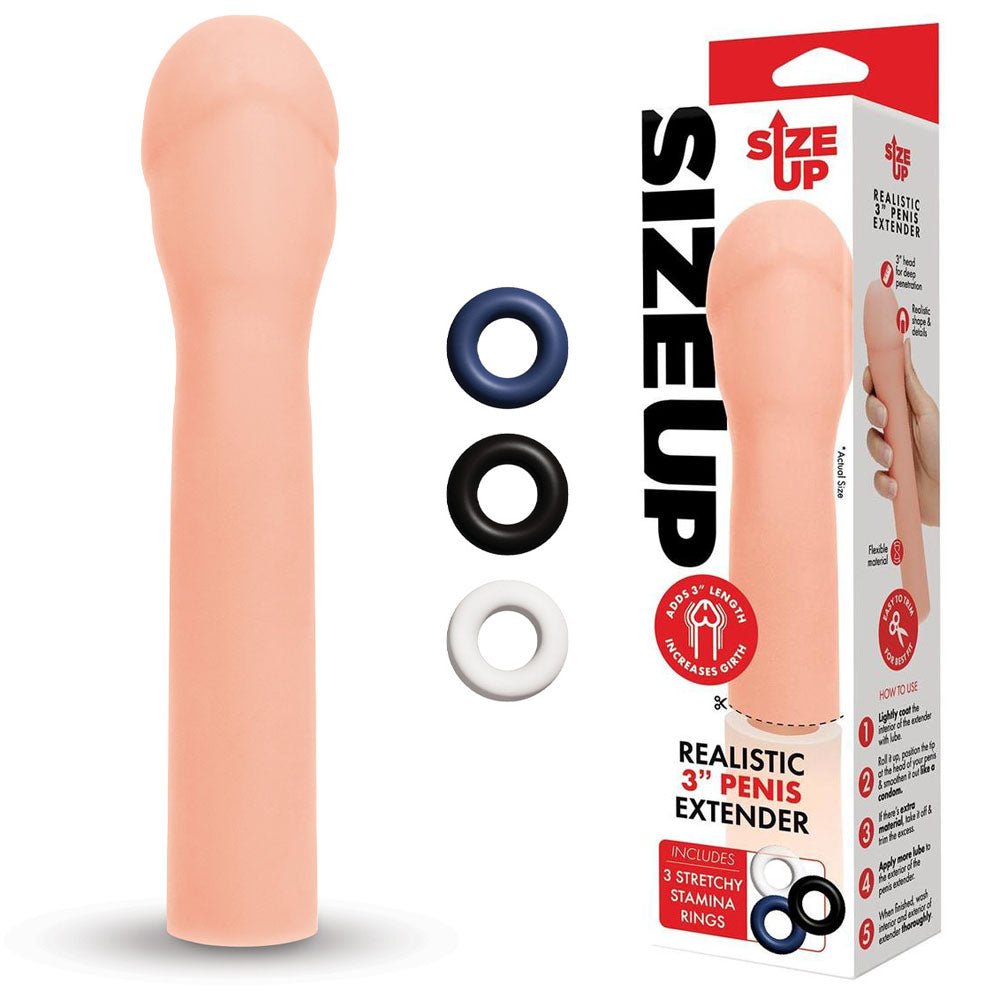 Size Up Realistic 3'' Penis Extender - 7.6 cm (3'') Penis Extension Sleeve - Pleasure Den