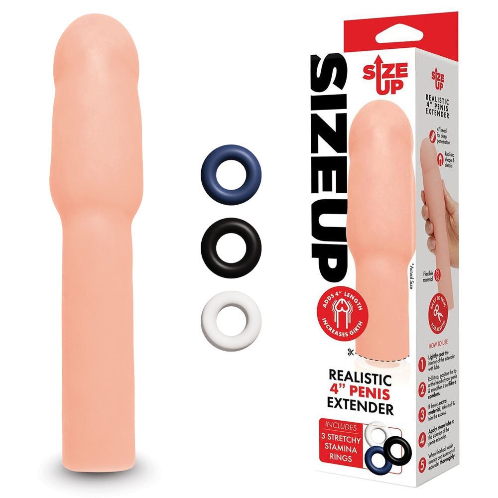 Size Up Realistic 4 Inch Penis Extender - 10.1 cm (4'') Penis Extension Sleeve - Pleasure Den