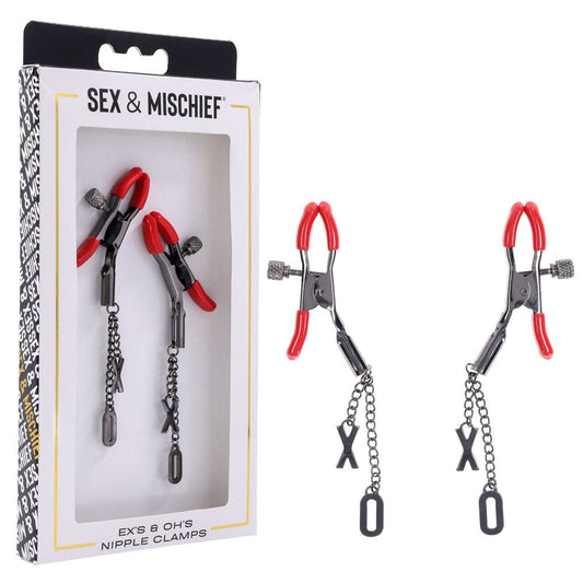 S&M Exs & Ohs Nipple Clamps - Tipped Metal Nipple Clamps - Set of 2 - Pleasure Den