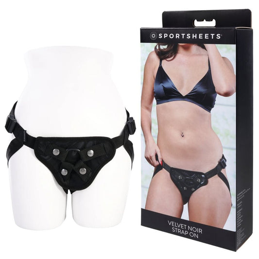 SPORTSHEETS Velvet Noir Strap On - Adjustable Strap-On Harness (No Probe Included) - Pleasure Den