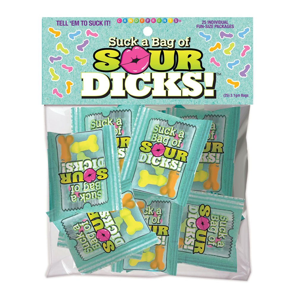 Suck a Bag of Sour Dicks! Bag of 25 - Pecker Lollies - Bulk Bag of 25 Party Packs - Pleasure Den