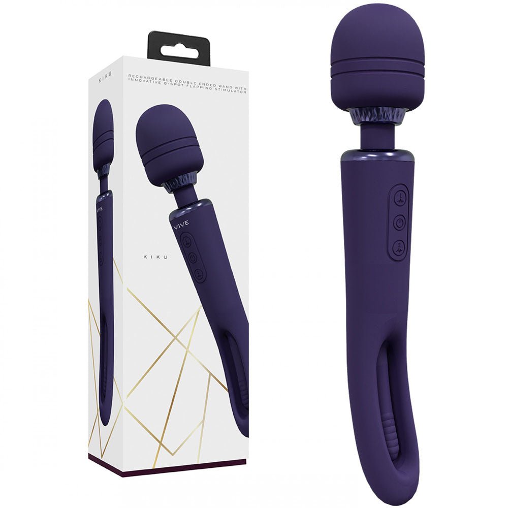 VIVE Kiku - 25.2 cm USB Rechargeable Dual End Massage Wand with Flapping Tip - Pleasure Den