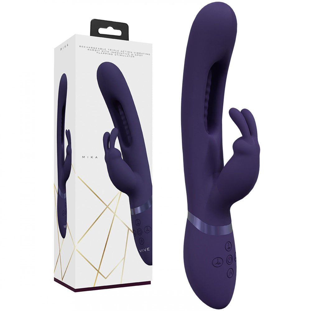 VIVE Mika - 23.2 cm USB Rechargeable Rabbit Vibrator with Flapping Shaft - Pleasure Den