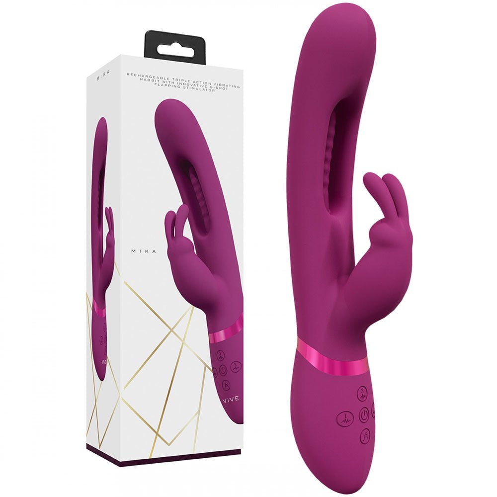 VIVE Mika - 23.2 cm USB Rechargeable Rabbit Vibrator with Flapping Shaft - Pleasure Den