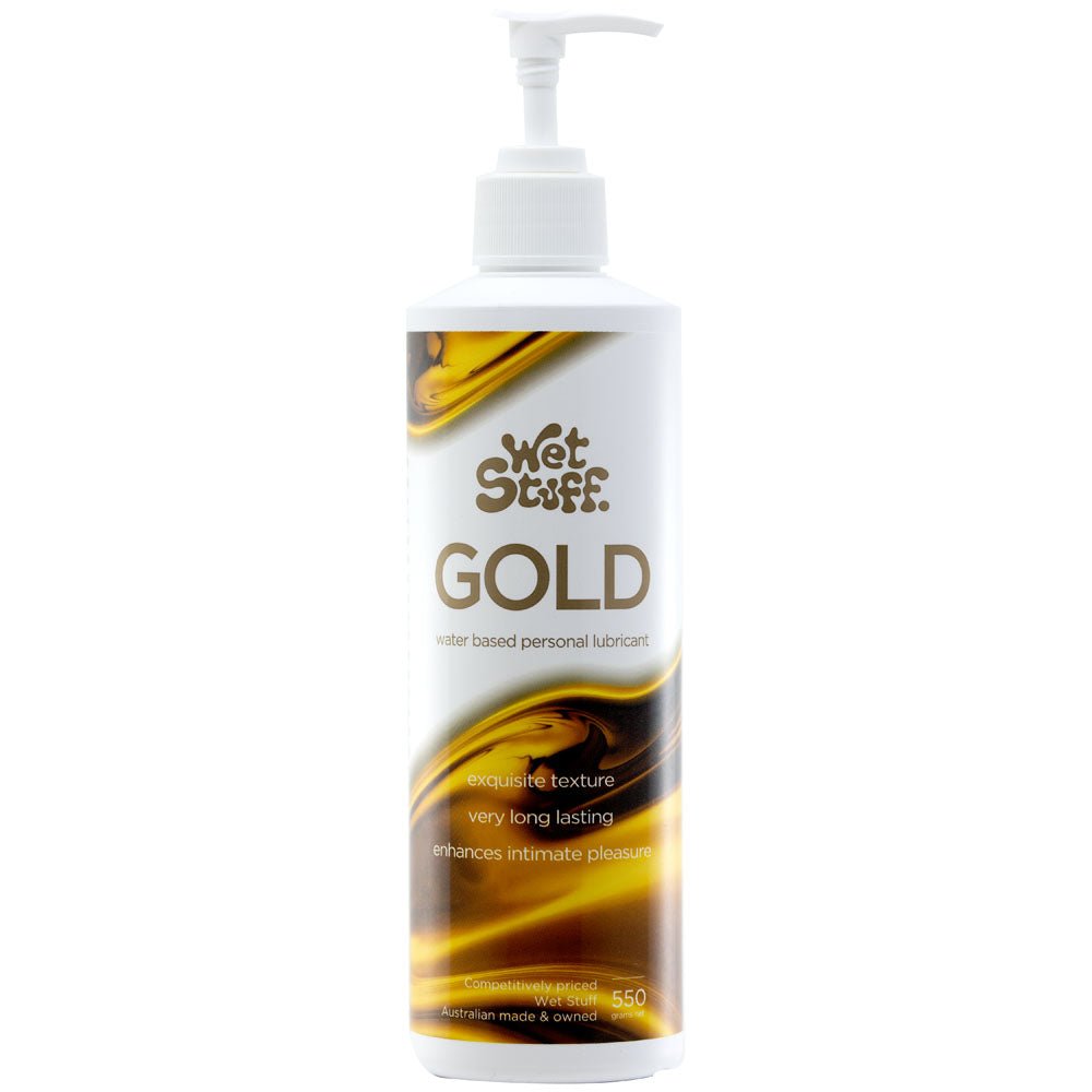 Wet Stuff Gold - 550g Pump - Water Based Lubricant - 550 gram Pump Bottle - Pleasure Den