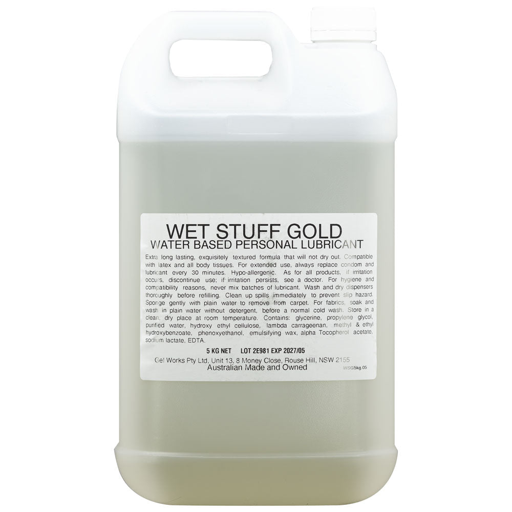 Wet Stuff Gold 5kg Bottle - Extra long-lasting Lubricant. Extra long lasting, textured, clear water-based lubricant.