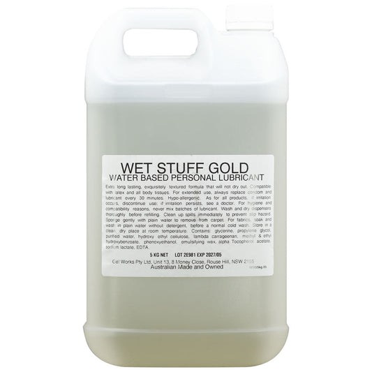 Wet Stuff Gold 5kg Bottle - Extra long-lasting Lubricant. Extra long lasting, textured, clear water-based lubricant.
