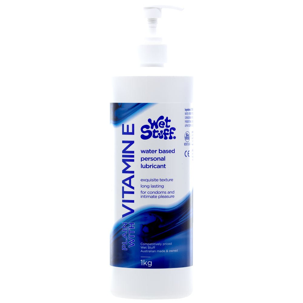 Wet Stuff Plain - 1kg Pump - Water Based Lubricant with Vitamin E - 1 kg Bottle - Pleasure Den