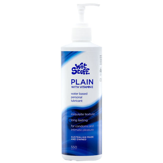 Wet Stuff Plain - 550g Pump - Water Based Lubricant with Vitamin E - 550 gram Pump Bottle - Pleasure Den