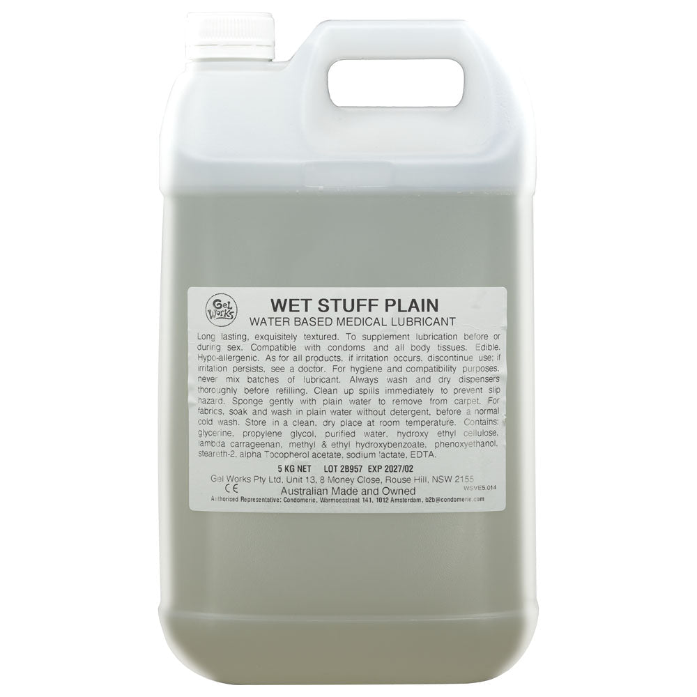 Wet Stuff Plain - 5kg Bottle - Water Based Lubricant with Vitamin E - 5 kg Bottle - Pleasure Den