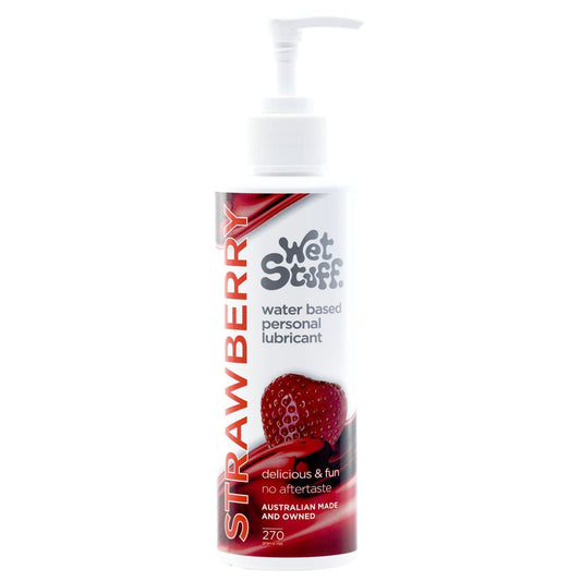 Wet Stuff Strawberry - 270g Pump - Strawberry Flavoured Water Based Lubricant - 270 gram Pump Bottle - Pleasure Den