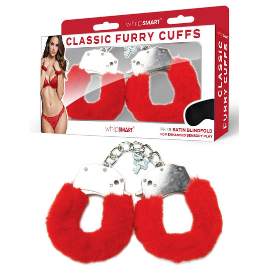 WhipSmart Classic Furry Cuffs - Furry Restraints with Bonus Eye Mask - Pleasure Den