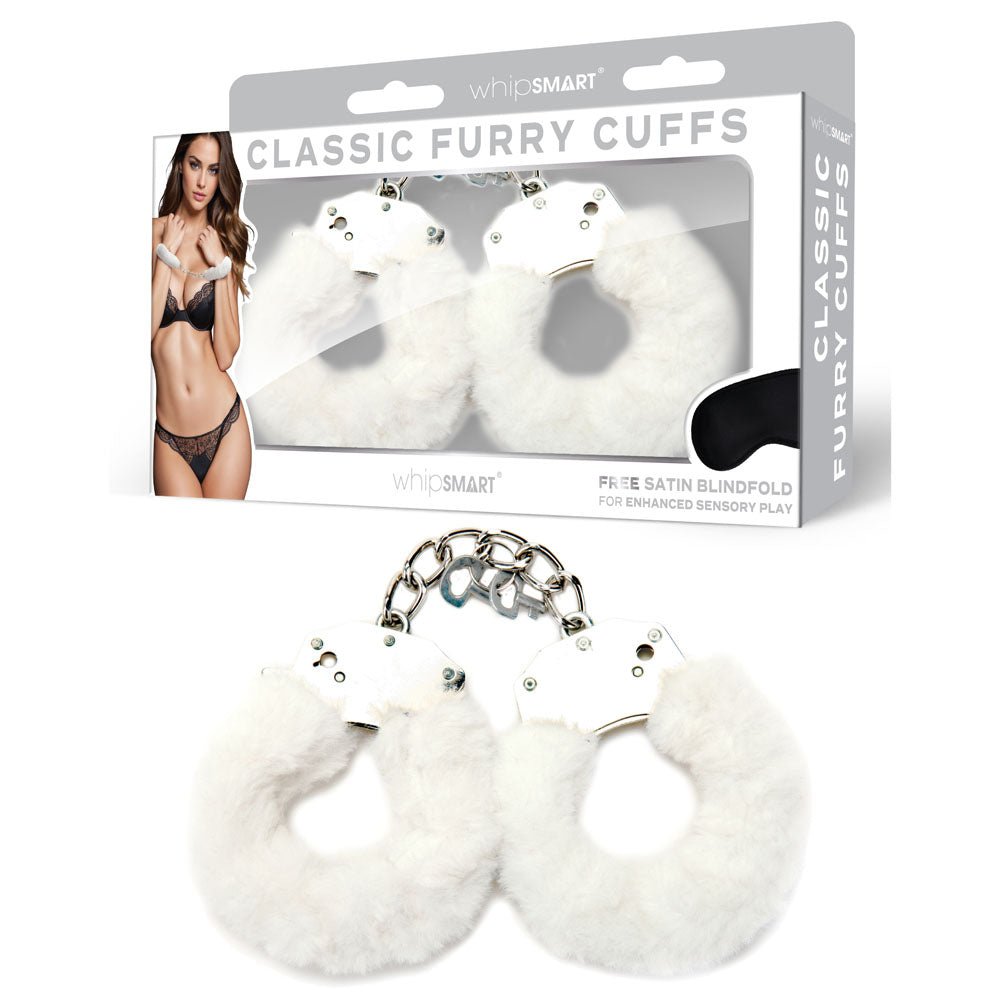 WhipSmart Classic Furry Cuffs - Furry Restraints with Bonus Eye Mask - Pleasure Den