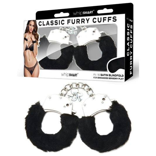 WhipSmart Classic Furry Cuffs - Furry Restraints with Bonus Eye Mask - Pleasure Den