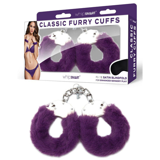 WhipSmart Classic Furry Cuffs - Furry Restraints with Bonus Eye Mask - Pleasure Den