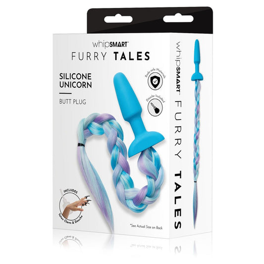 WhipSmart Furry Tales Silicone Unicorn Butt Plug - 8.9 cm Butt Plug with Unicorn Tail - Pleasure Den