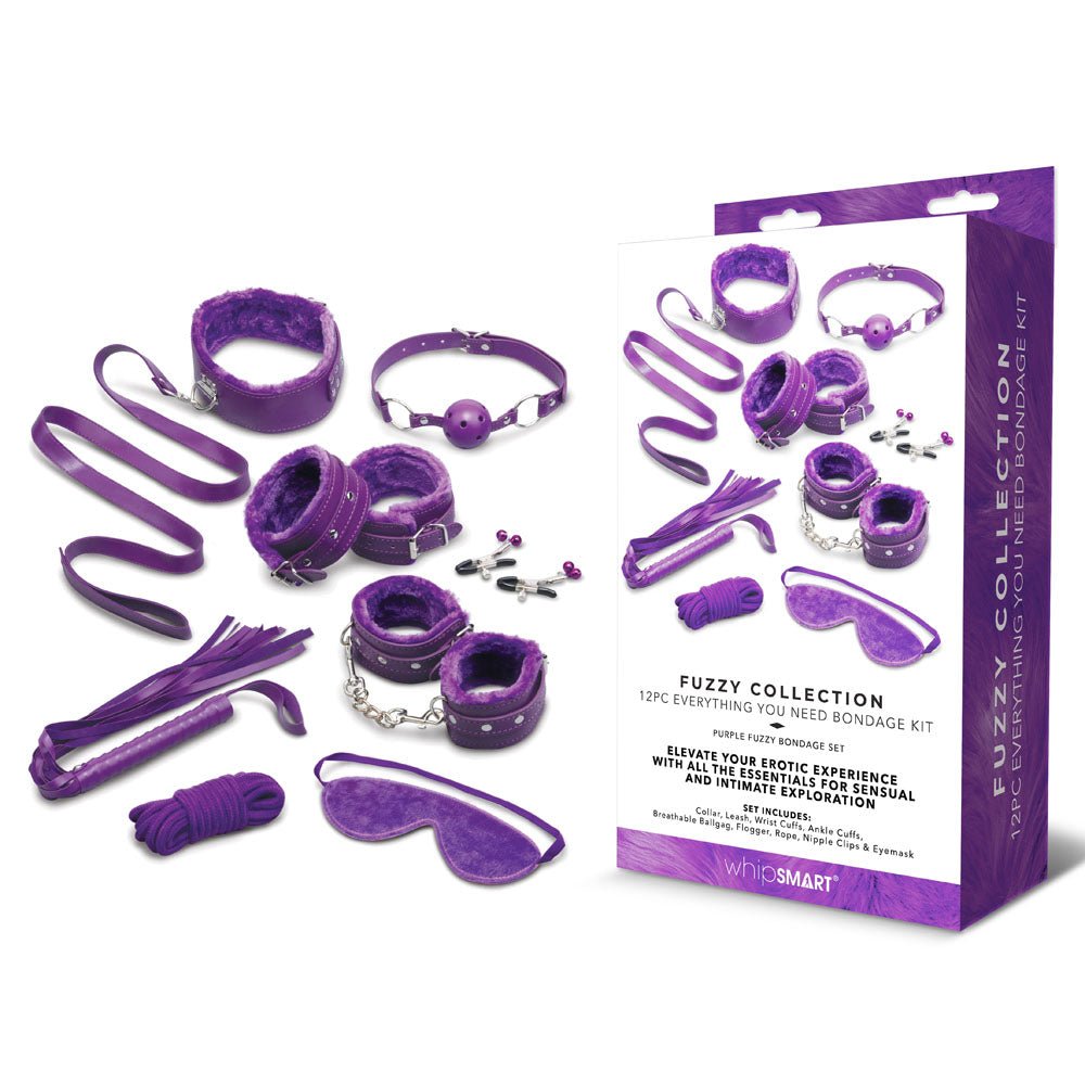 WhipSmart Fuzzy Everything You Need Bondage Kit - Bondage Kit - 12 Piece Set - Pleasure Den