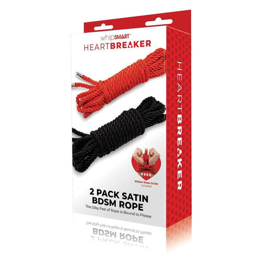 WhipSmart Heartbreaker 2 Pack Satin BDSM Rope - Black & Red Ropes - Set of 2 - Pleasure Den