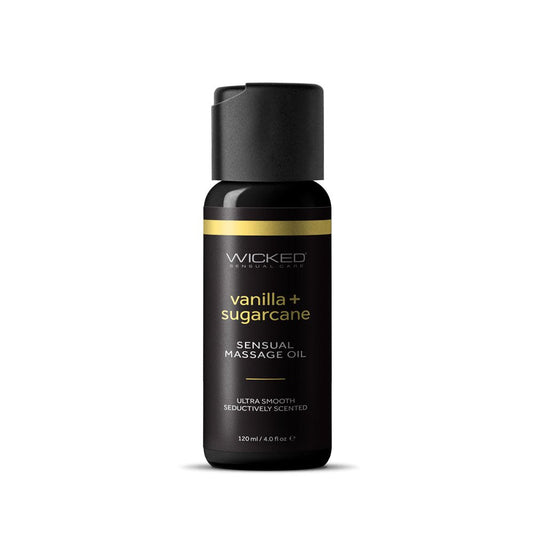 Wicked Sensual Massage Oil - Vanilla + Sugarcane - Vanilla and Sugarcane Scented Massage Oil - 120 ml Tube - Pleasure Den