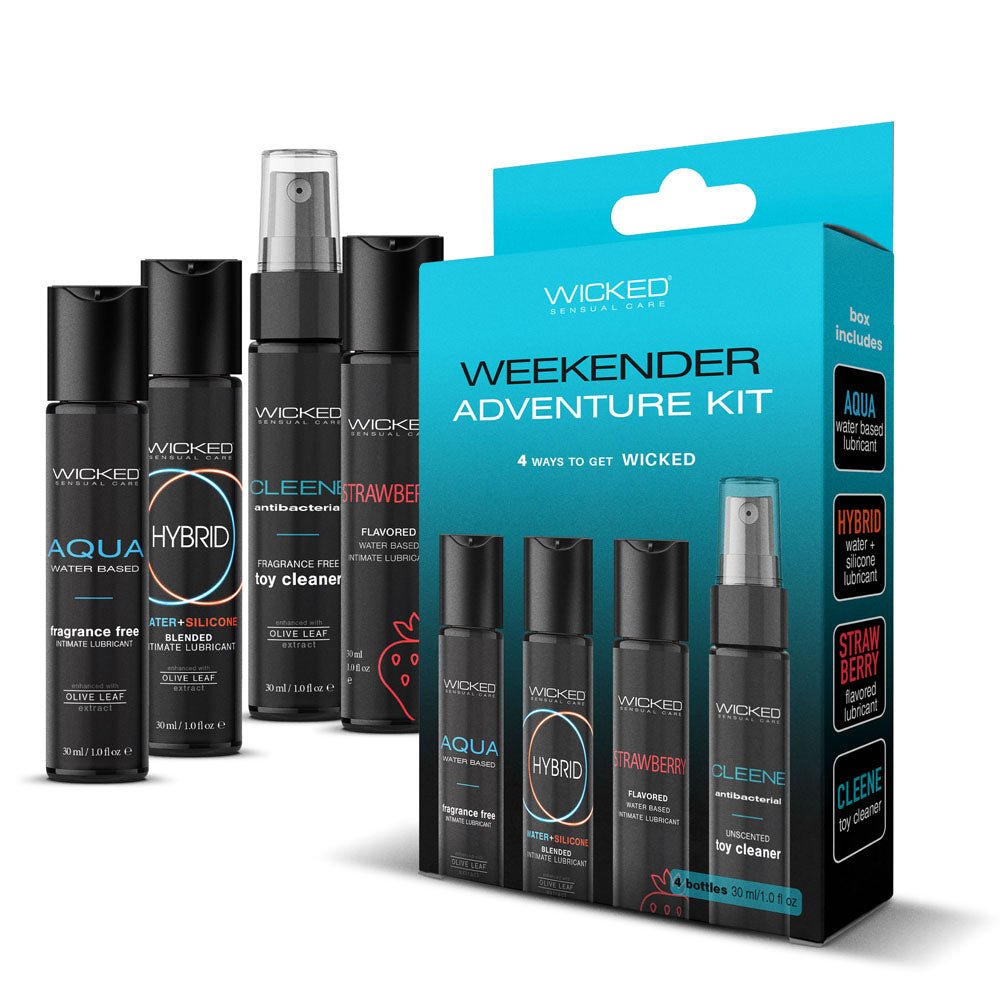 Wicked WEEKENDER ADVENTURE KIT - Mixed Lubricants & Cleaner 30 ml Bottles - 4 Pack - Pleasure Den