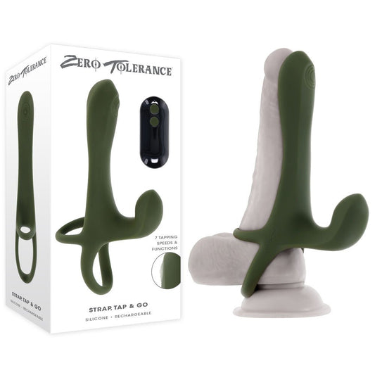 Zero Tolerance STRAP, TAP & GO - USB Rechargeable Vibrating & Tapping Penis Sleeve with Wireless Remote - Pleasure Den