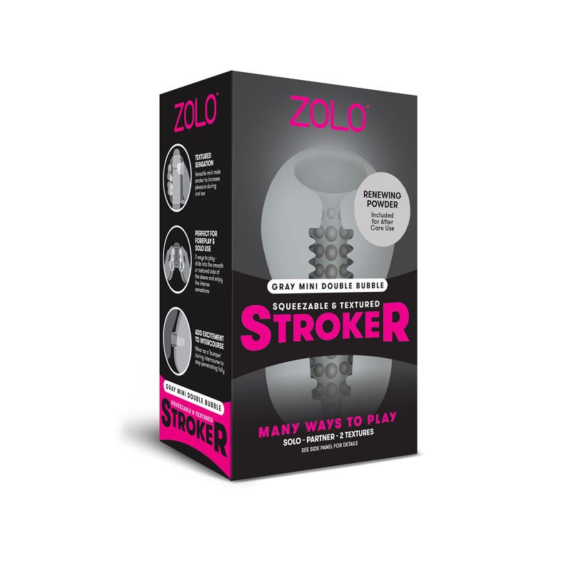 Zolo Grey Mini Double Bubble Stroker - Grey Stroker Sleeve - Pleasure Den