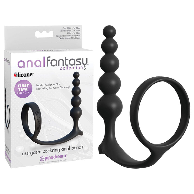 Anal Fantasy Collection Ass-Gasm Cockring Anal Beads - Cock Ring with Anal Plug - Pleasure Den