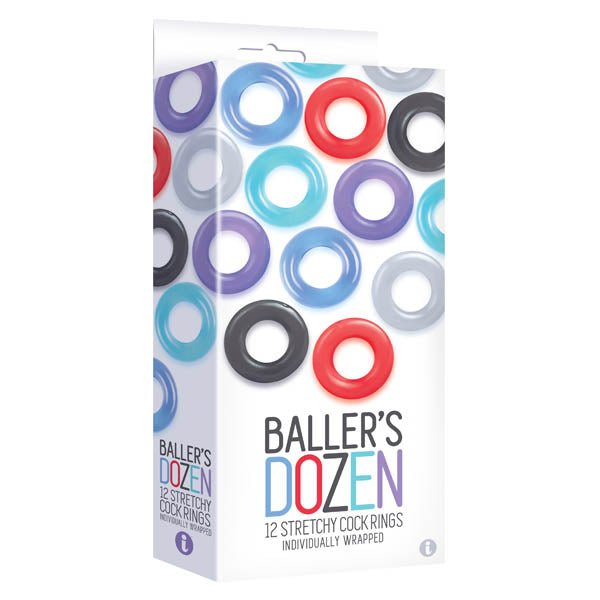 Baller's Dozen - Smooth - Individually Wrapped Cock Rings - Pack of 12 - Pleasure Den