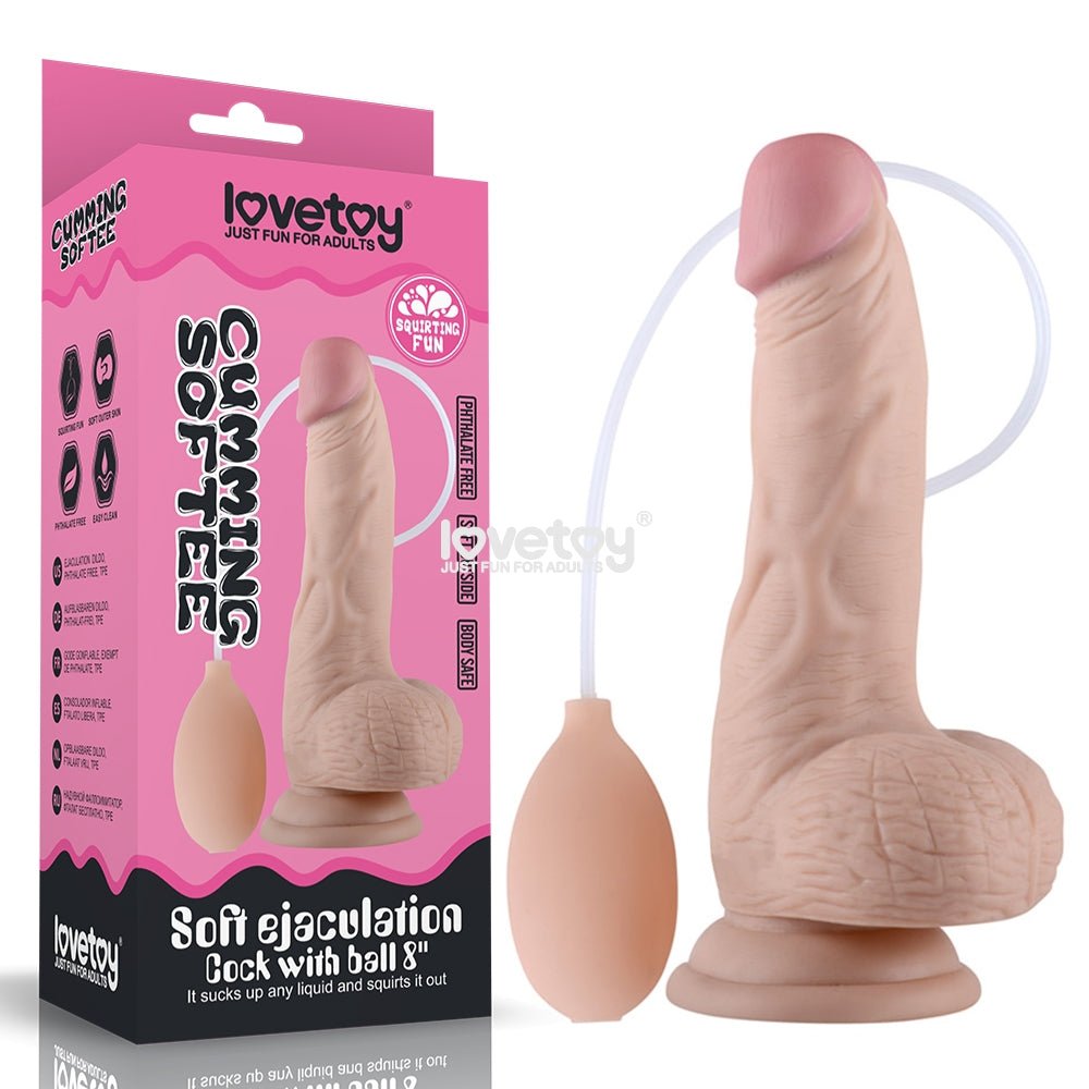 Cumming Softee Soft Ejaculation Cock 8'' with Balls - 20.3 cm Squirting Dong - Pleasure Den