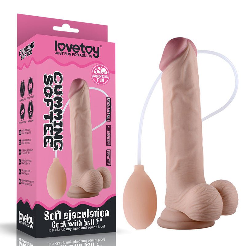 Cumming Softee Soft Ejaculation Cock 9'' with Balls - 22.9 cm Squirting Dong - Pleasure Den