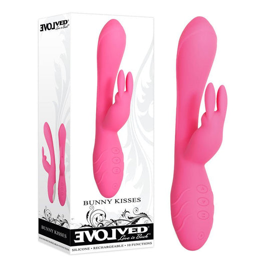 Evolved Bunny Kisses - 20 cm USB Rechargeable Rabbit Vibrator - Pleasure Den