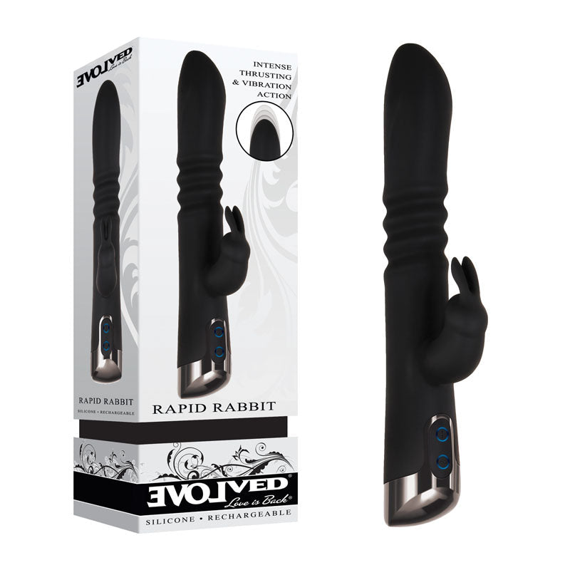 Evolved Rapid Rabbit - 25.4 cm USB Rechargeable Thrusting Rabbit Vibrator - Pleasure Den