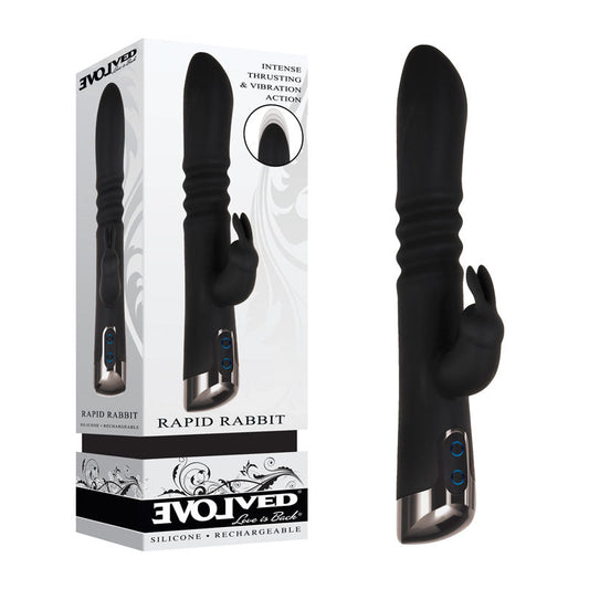 Evolved Rapid Rabbit - 25.4 cm USB Rechargeable Thrusting Rabbit Vibrator - Pleasure Den