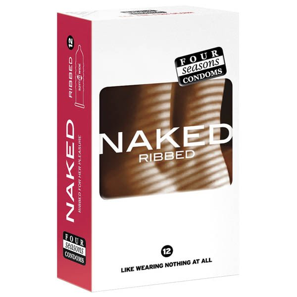 Four Seasons Naked Ribbed - Ultra Thin Ribbed & Lubed Condoms - 12 Pack - Pleasure Den