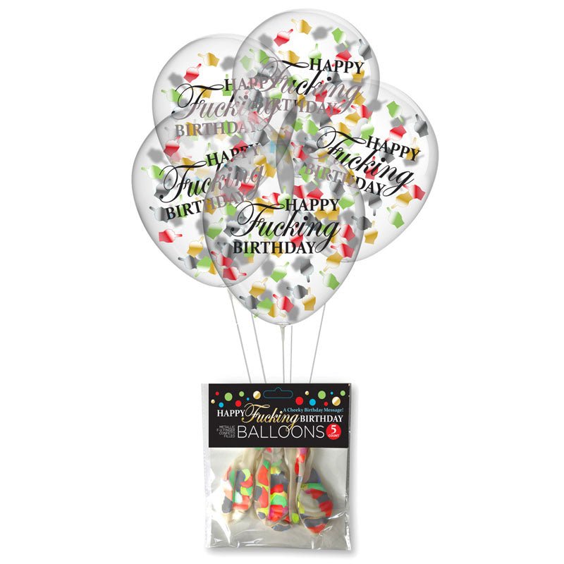 Happy Fucking Birthday Confetti Balloons - Party Balloons - Set of 5 - Pleasure Den