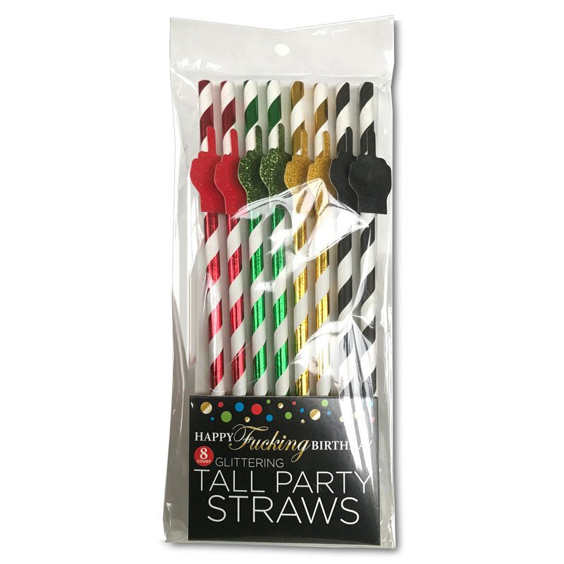 Happy Fucking Birthday Tall Party Straws - Party Straws - 8 Pack - Pleasure Den