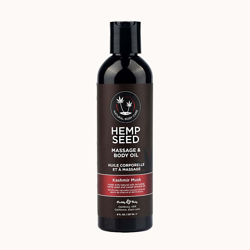 Hemp Seed Massage & Body Oil - Kashmir Musk (Brandy, Magnolia & Vanilla Musk) Scented - 237 ml - Pleasure Den