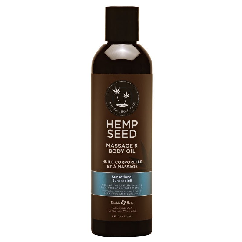 Hemp Seed Massage & Body Oil - Sunsational (Italian Bergamot, Juniper Berries & White Wood) Scented - 237 ml Bottle - Pleasure Den