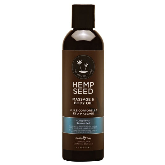 Hemp Seed Massage & Body Oil - Sunsational (Italian Bergamot, Juniper Berries & White Wood) Scented - 237 ml Bottle - Pleasure Den