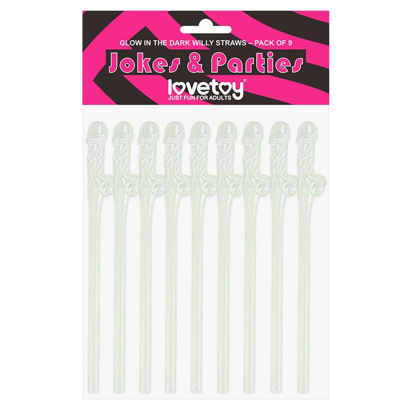 Jokes & Parties Glow In The Dark Willy Straws - Glow in Dark Dicky Straws - Set of 9 - Pleasure Den