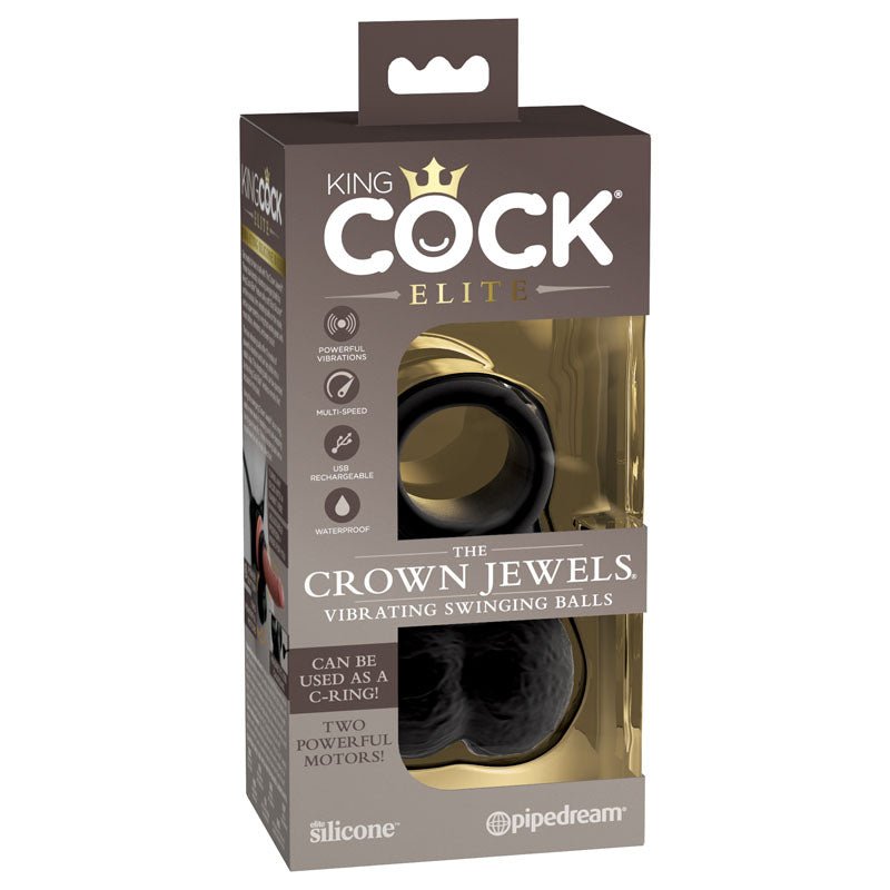 King Cock Elite The Crown Jewels Vibrating Silicone Balls - USB Rechargeable Vibrating Cock Ring - Pleasure Den